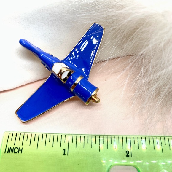 Enamel Blue Airplane Brooch - Picture 3 of 3